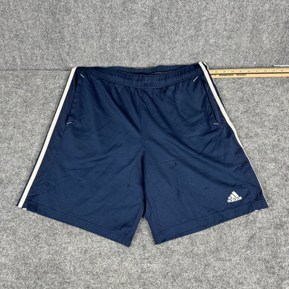 Adidas Shorts Mens Size L Navy Blue Climalite 3 Stripe Athletic Gym Running